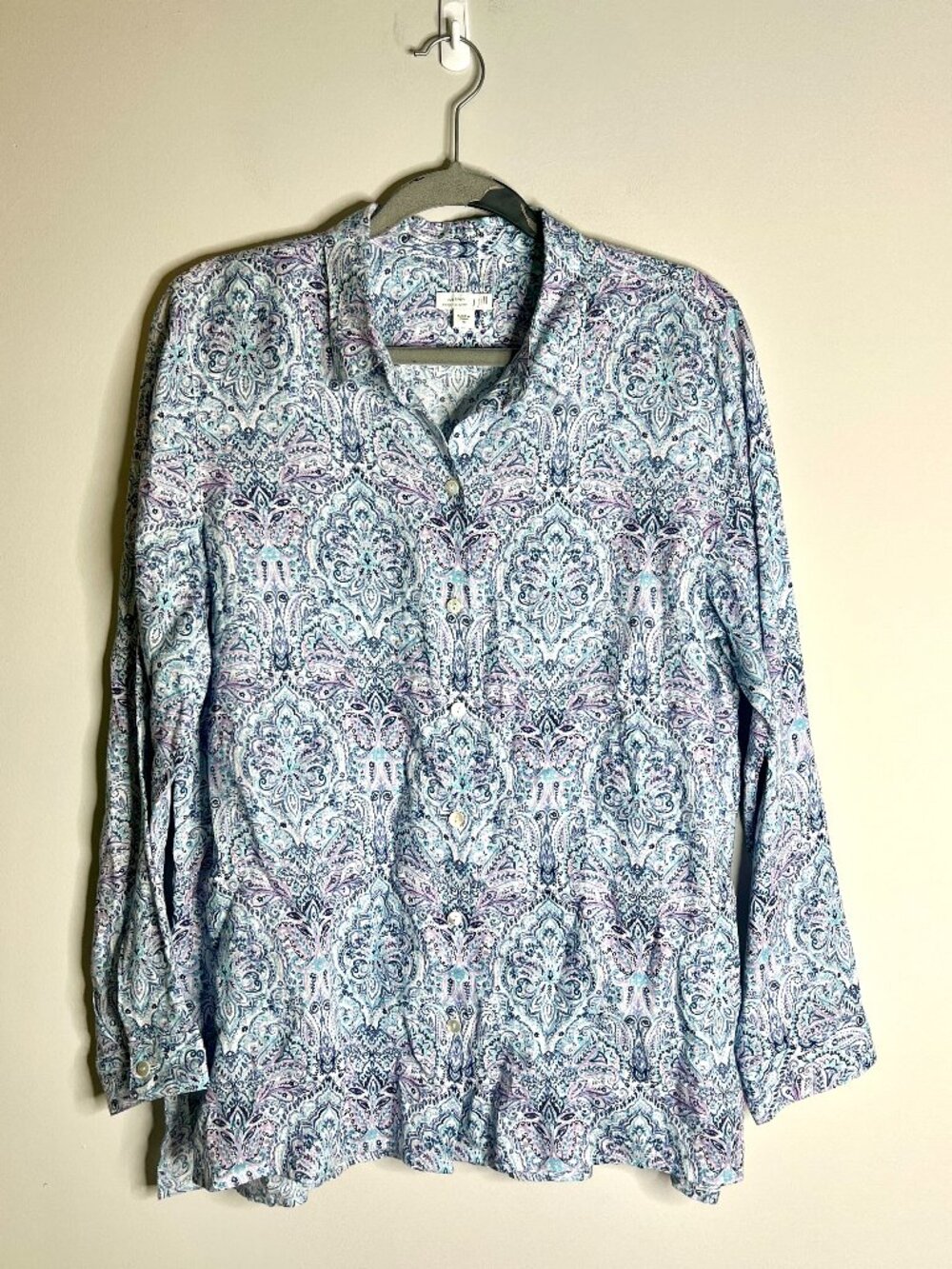 J. Jill LoveLinen The Essential Shirt 100% Linen Paisley Print Button Down Sz M